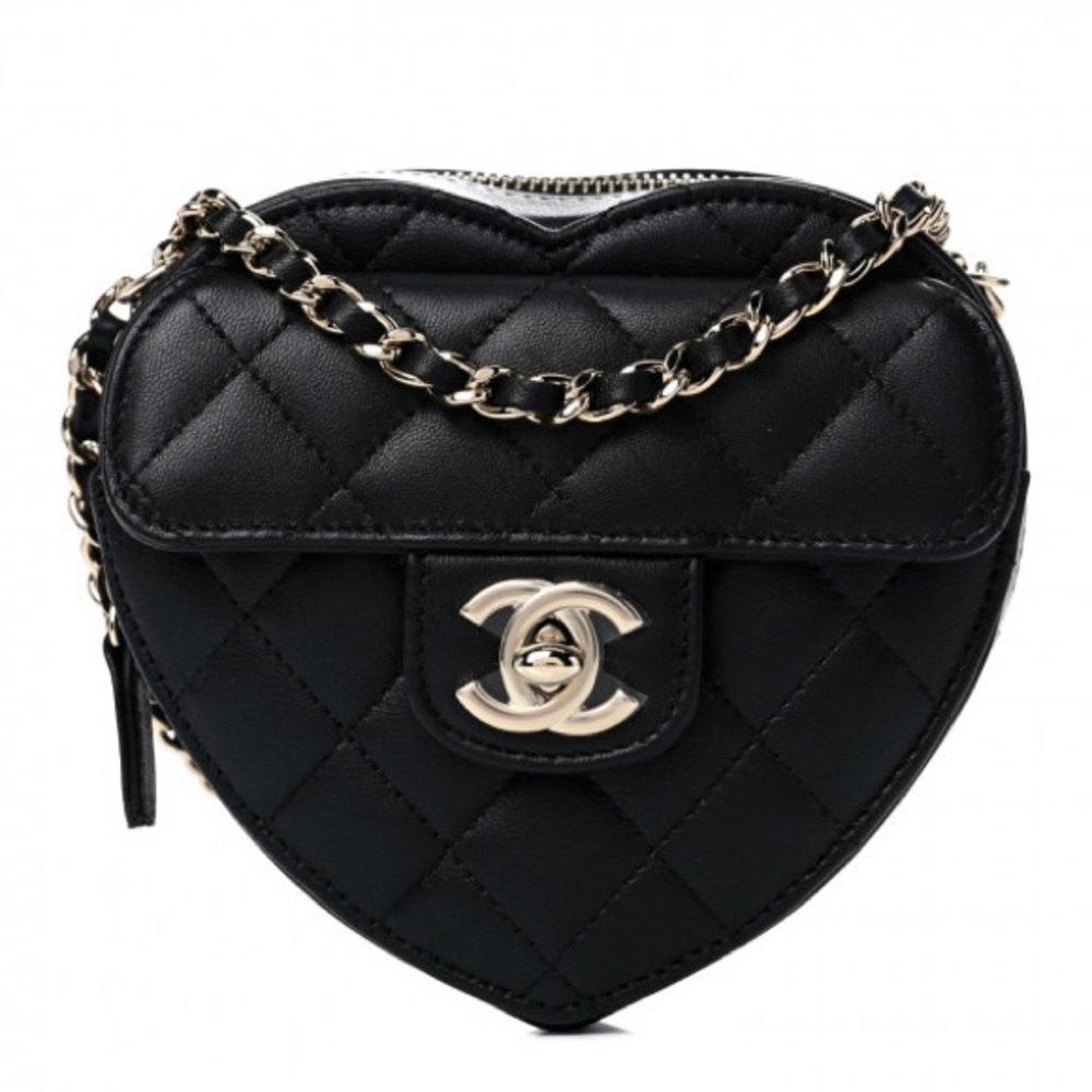 Chanel small crossbody Heart bag with chain in black Mini 22S - Picture 2 of 14